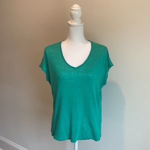 LOFT Women’s Small Green Short Sleeve V-Neck Linen Shirt